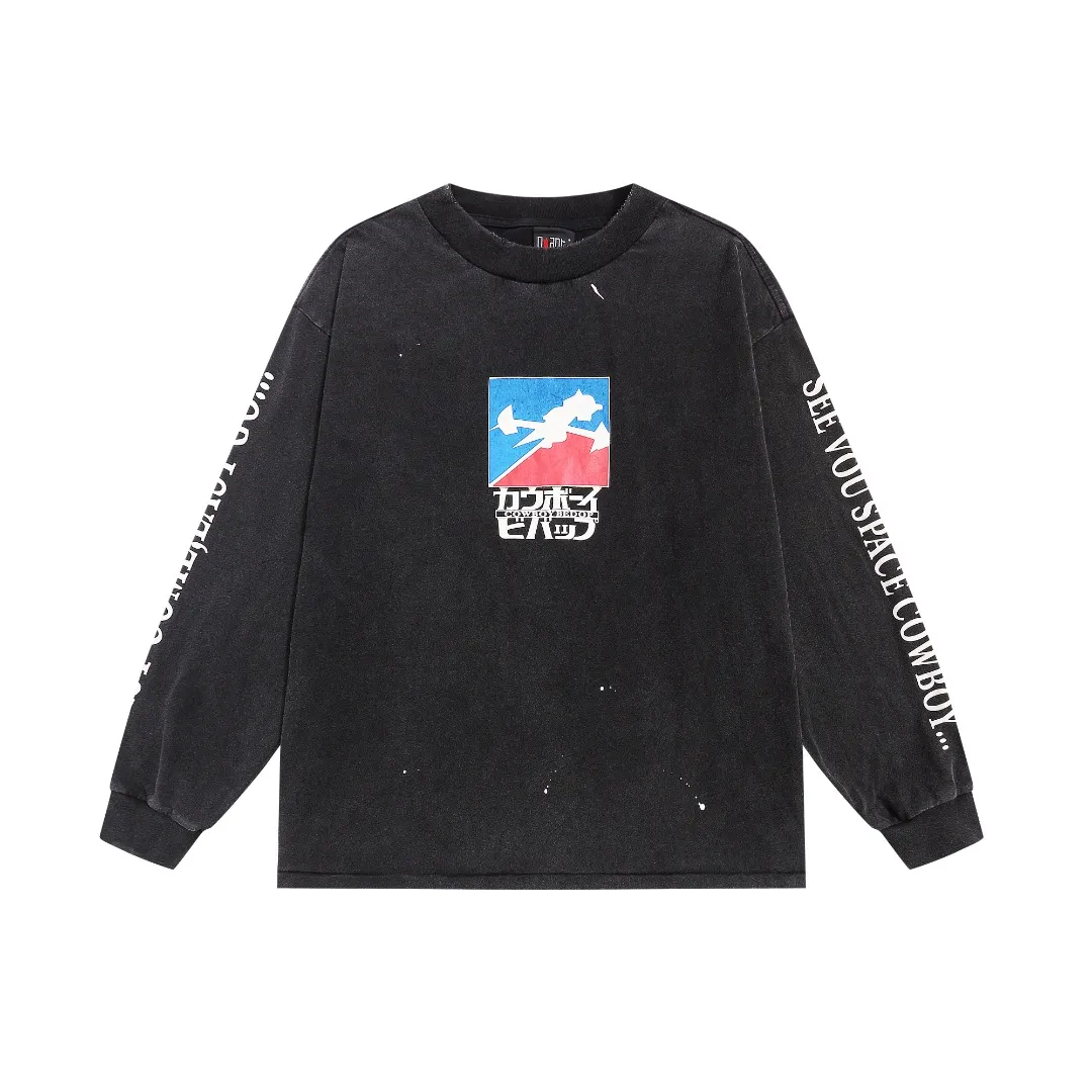 SAINT Michael EASY COME interstellar denim washed damaged loose long-sleeved T-shirt Fabric: 260g Style number: SM03 Size: S-M-L-XL Color: Black Price: P156